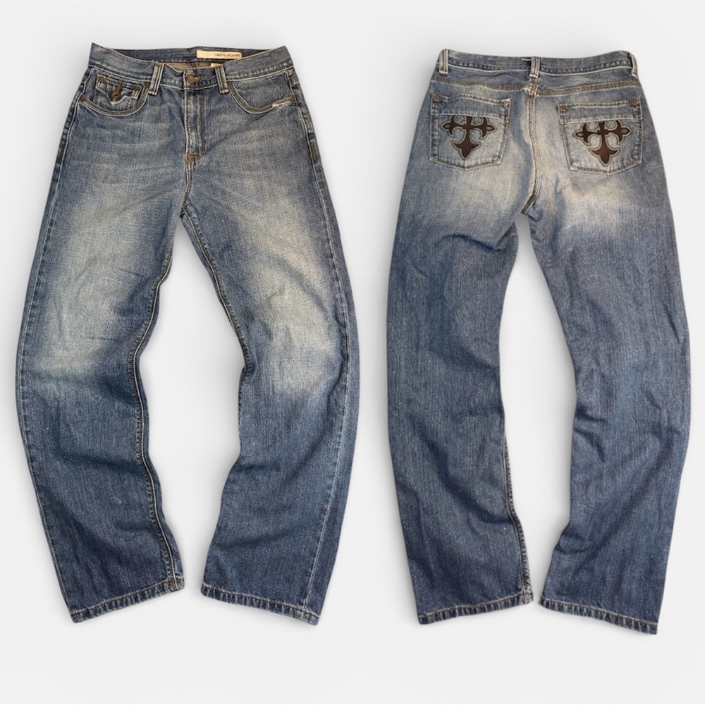 Y2K DKNY Men’s Straight Leg Pocket Embroidered Denim Jeans 32 x 32